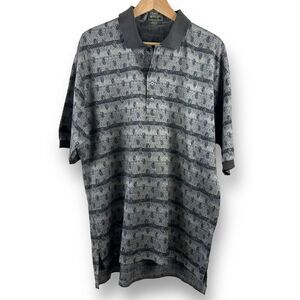 Descente Gray‎ Stripe Teal Accents Golf Polo Shirt Size L